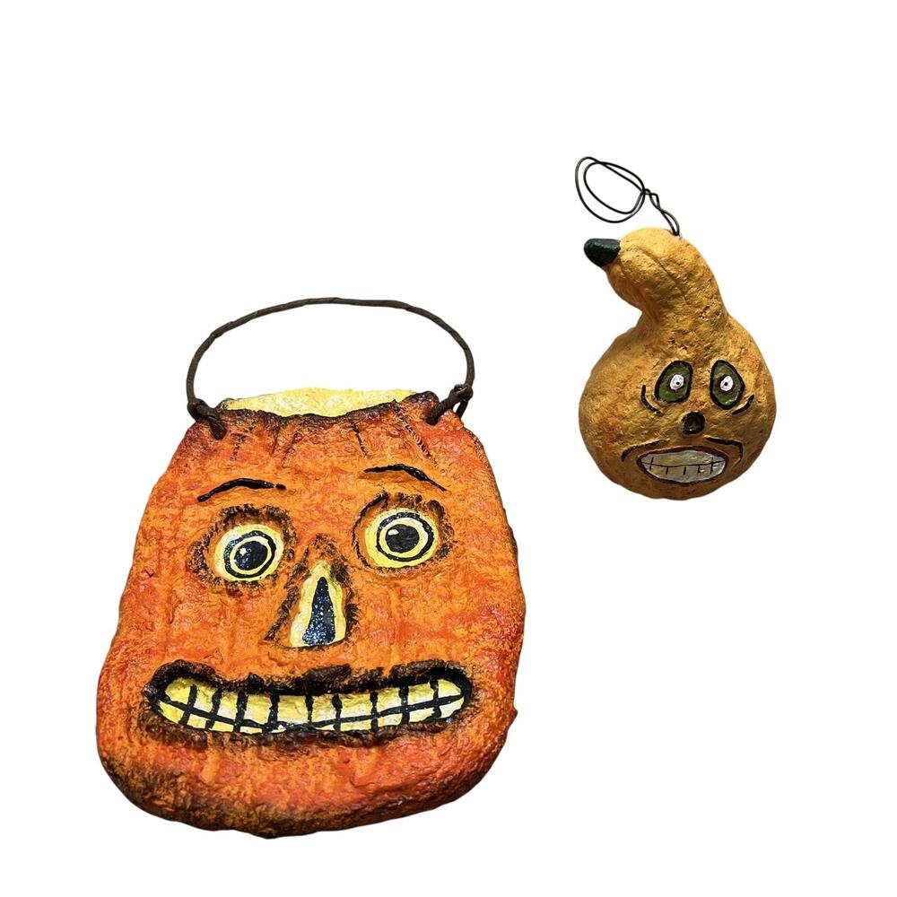 Dept 56 Halloween Pumpkin Plaque Folk Art Vintage Debra Schoch Style Decor Gourd